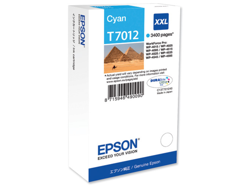 Картридж Epson T7012 для WorkForce Pro 4015/4025/4095/4515/4525/4545/4595 XXL Cyan (оригинал)
